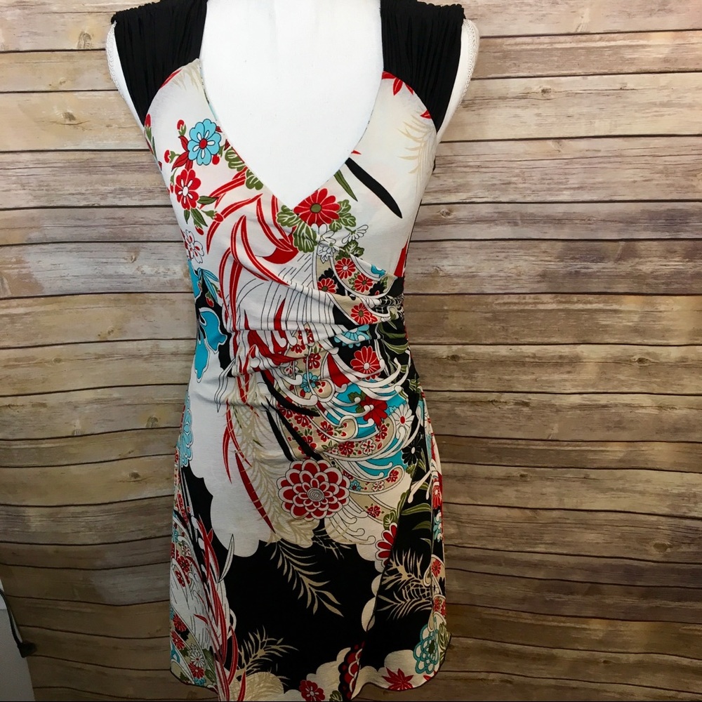 XS Floral V-Neck Gathered Front Dress
